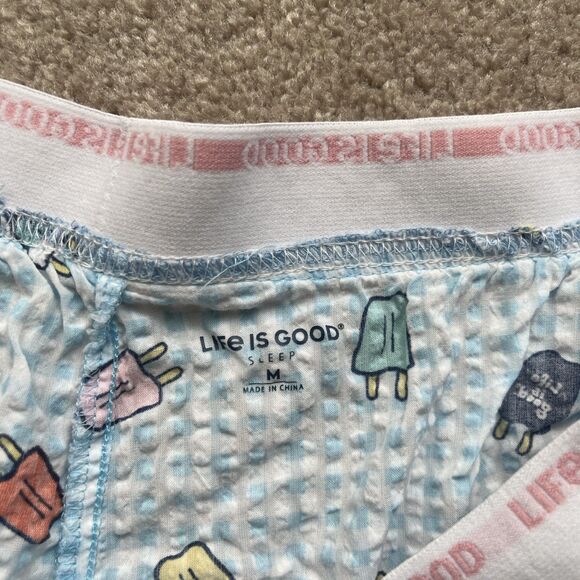 Life is Good Pajama Set Womens Medium Tee and Shorts Blue Seersucker Popsicles - Picture 9 of 12